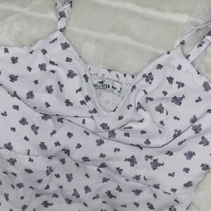 Hollister White and Purple Floral Tank Top